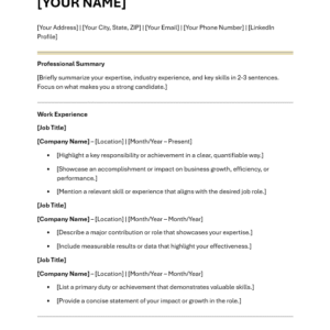 ATS Resume Template (Gold)